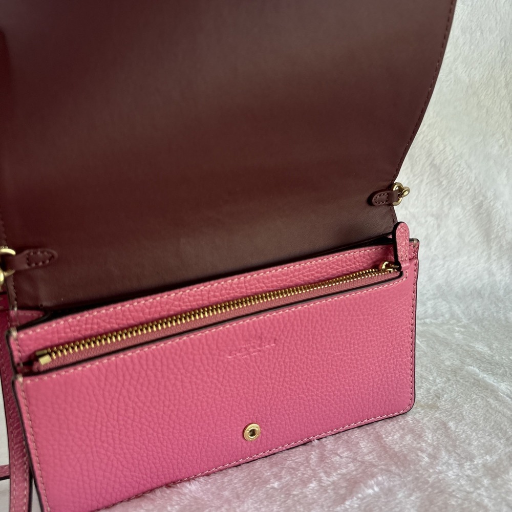 COACH Anna Foldover Crossbody Clutch Pink Pebble Leather Trompe L'oeil CH181 - Picture 9 of 16